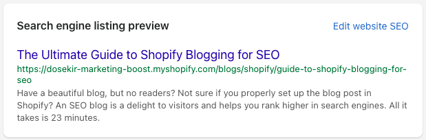 shopify meta information search engine preview